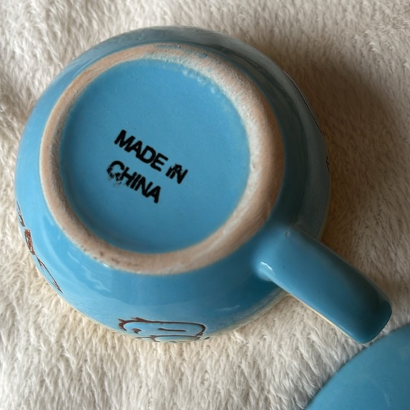 Espresso Cup and Saucer Blue and Tan Holds 2.67 ounces - Picture 7 of 10